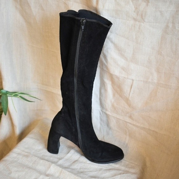 Ann Demeulemeester Black Velluto Suede Knee High Heeled Boots Sz 38 (7.5") - Picture 4 of 14